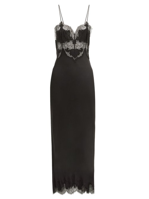 Carine Gilson Lace-Trimmed Silk Slip Dress In Black | ModeSens