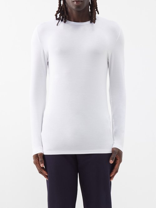 White Pure Comfort V-neck cotton-blend T-shirt, Zimmerli