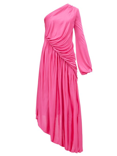 Halpern Asymmetric Gathered Dress In Pink | ModeSens