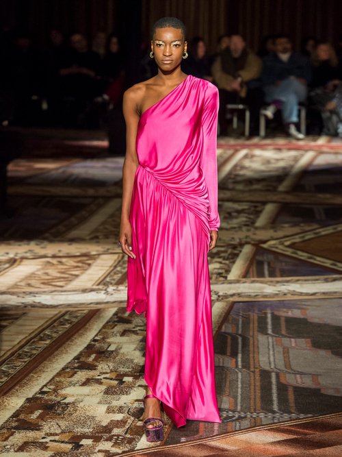 Halpern Asymmetric Gathered Dress Pink - 70% Off Sale
