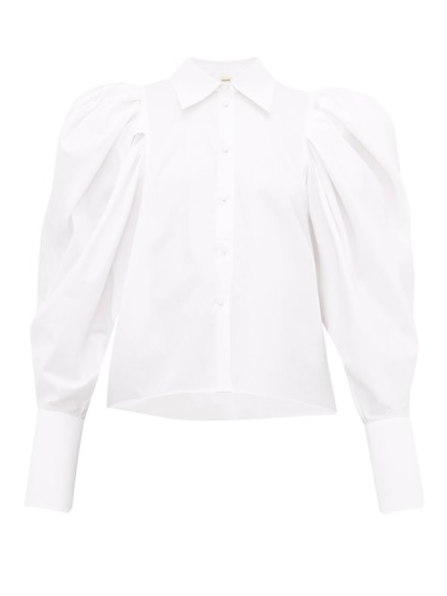 Khaite Brianne Batwing Sleeve Cotton Poplin Shirt In White | ModeSens