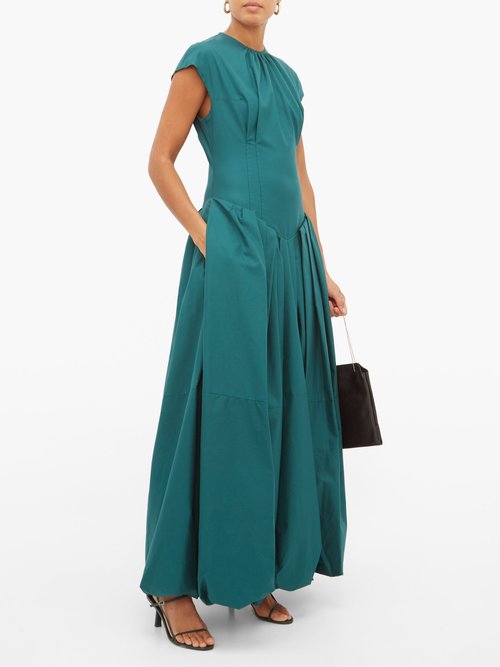 Khaite Rita Puffed-skirt Cotton-twill Maxi Dress Green - 70% Off Sale