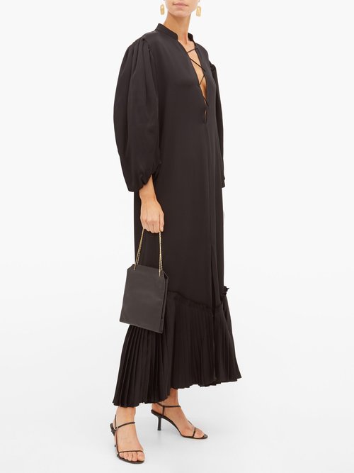 Khaite Bianca Lace-up Satin Dress Black - 70% Off Sale