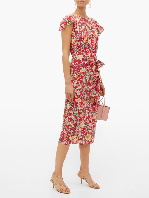 Saloni Heather Floral-print Silk Dress Red Multi - 70% Off Sale