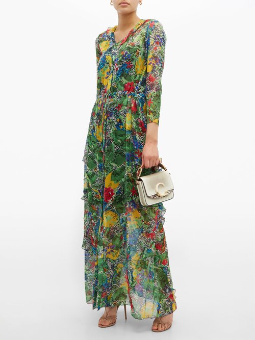 Buy Saloni Izzie Abstract Floral-print Silk Dress Green Multi online - shop best Saloni clothing sales