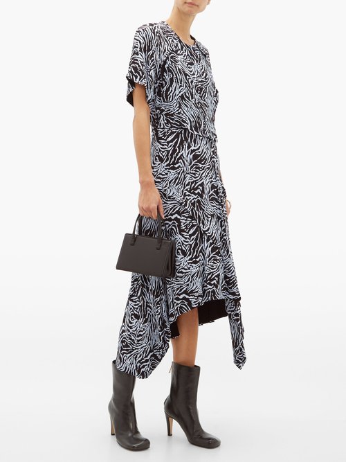 Proenza Schouler Asymmetric Zebra-print Crepe Dress Blue Multi - 70% Off Sale