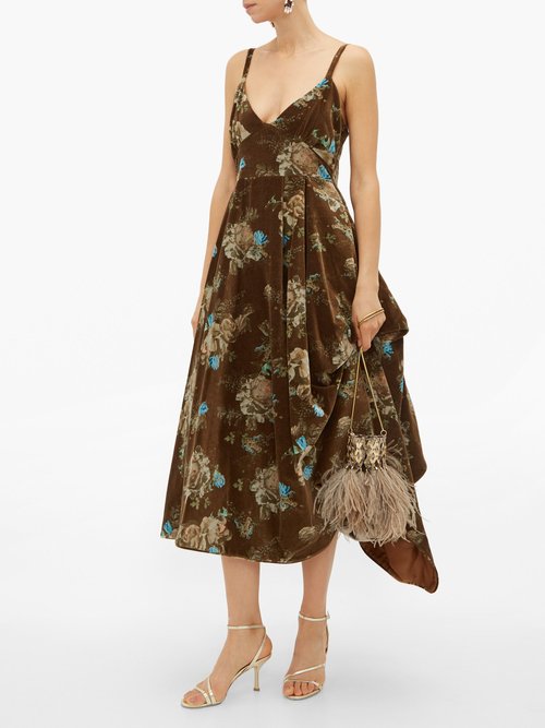 Preen By Thornton Bregazzi Ibbie Floral-print Velvet Dress Brown Multi – 70% Off Sale