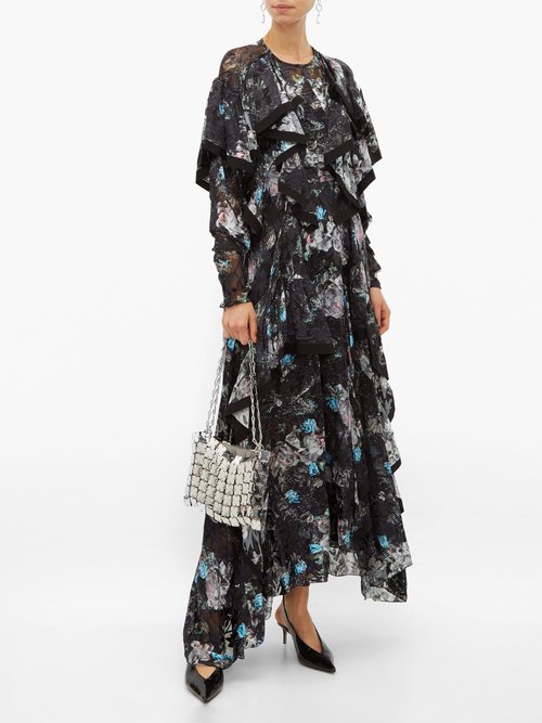 Preen By Thornton Bregazzi Liza Ruffled Floral Satin-devoré Dress Black Multi - 70% Off Sale