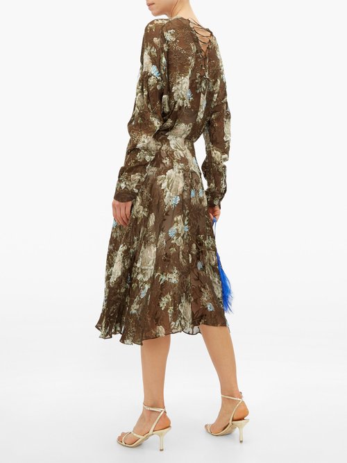 Preen By Thornton Bregazzi Jemima Floral-printed Satin-devoré Dress Brown Multi - 70% Off Sale