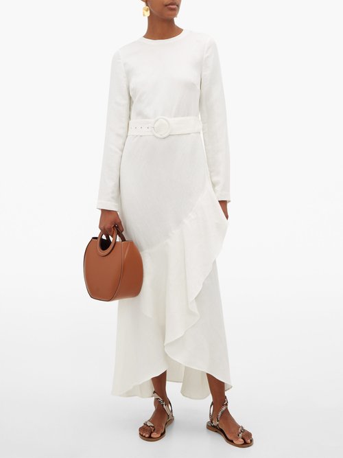 Sir Inez Belted Linen-blend Dress Ivory - 70% Off Sale