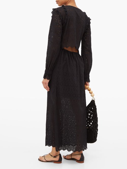 Sir Amelia Broderie-anglaise Cotton Maxi Dress Black - 70% Off Sale