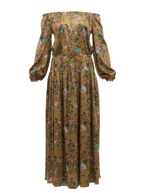 Adriana Iglesias - Creek Floral-print Silk-blend Satin Maxi Dress Brown Multi