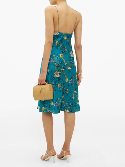 Adriana Iglesias Jadi Floral-print Silk-blend Satin Slip Dress Blue Multi - 70% Off Sale