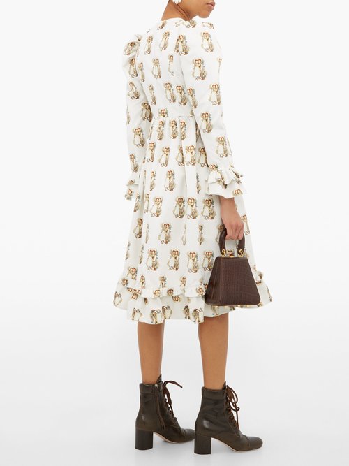 Batsheva Holly Hobbie-print Cotton-velvet Dress White - 70% Off Sale