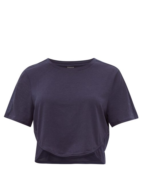 The Upside Sofia Technical Jersey Cropped T Shirt In Navy | ModeSens
