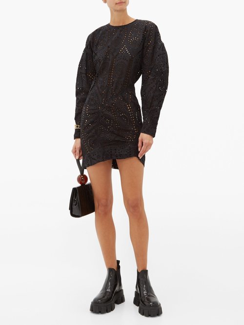 Ganni Broderie-anglaise Cotton Mini Dress Black - 70% Off Sale
