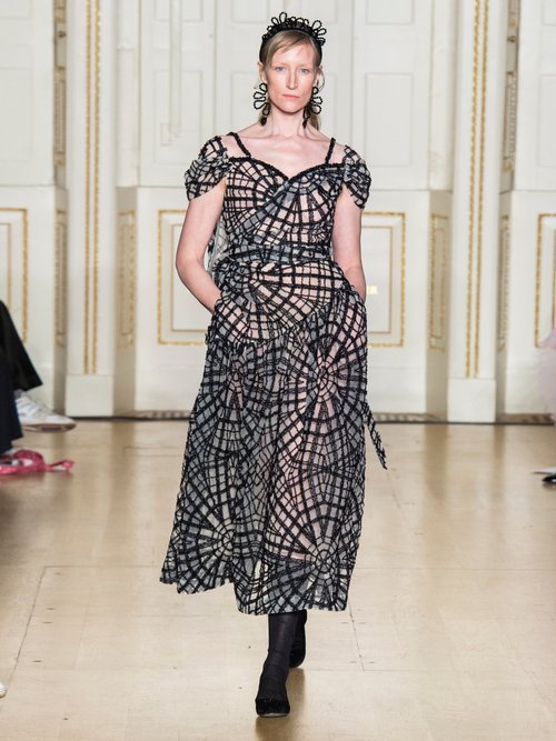 Simone Rocha Web-pattern Draped Tulle Dress Black Multi - 70% Off Sale
