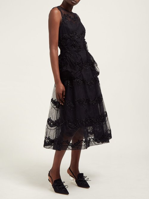 Simone Rocha Tinsel-embroidered Tulle Midi Dress Black - 70% Off Sale