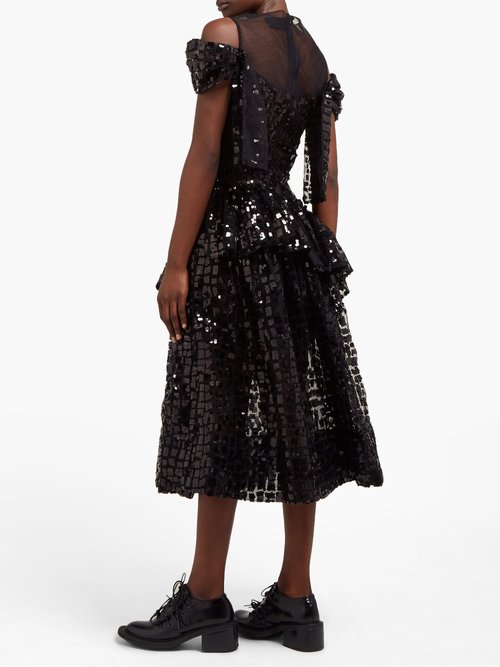 Simone Rocha Ruffled Sequinned Midi Dress Black - 70% Off Sale