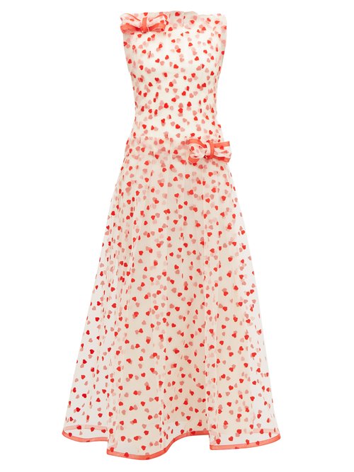 Buy Rodarte - Flocked Heart-pattern Tulle Maxi Dress Red Multi online - shop best Rodarte clothing sales