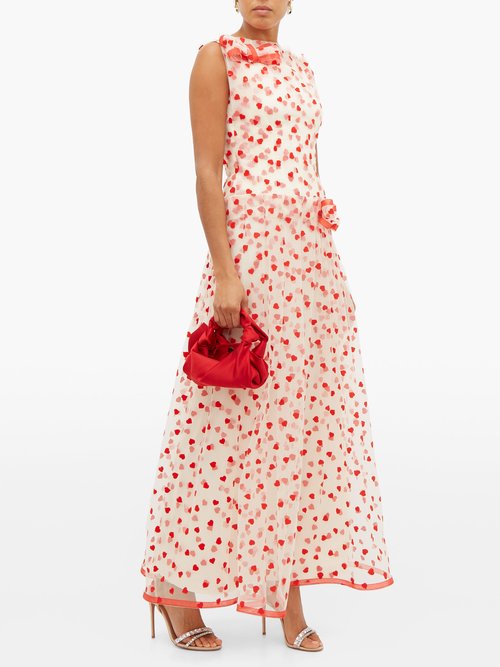 Rodarte Flocked Heart-pattern Tulle Maxi Dress Red Multi - 70% Off Sale
