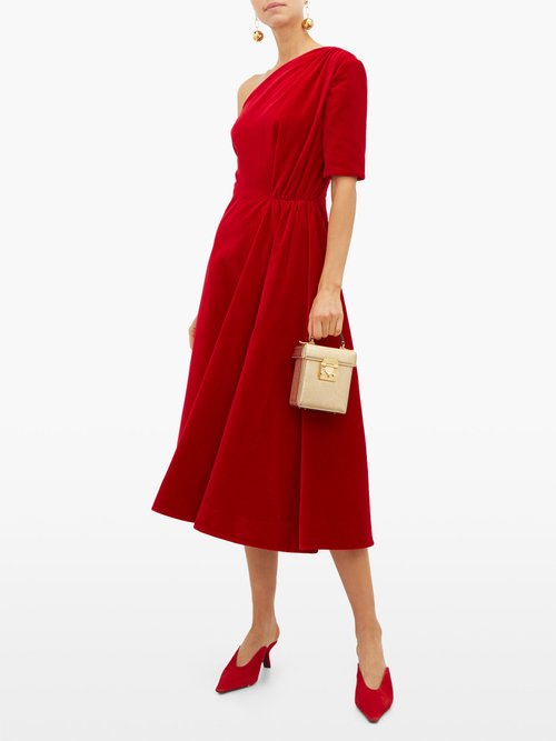 Emilia Wickstead Jenna One-shoulder Cotton-velvet Midi Dress Red - 60% Off Sale