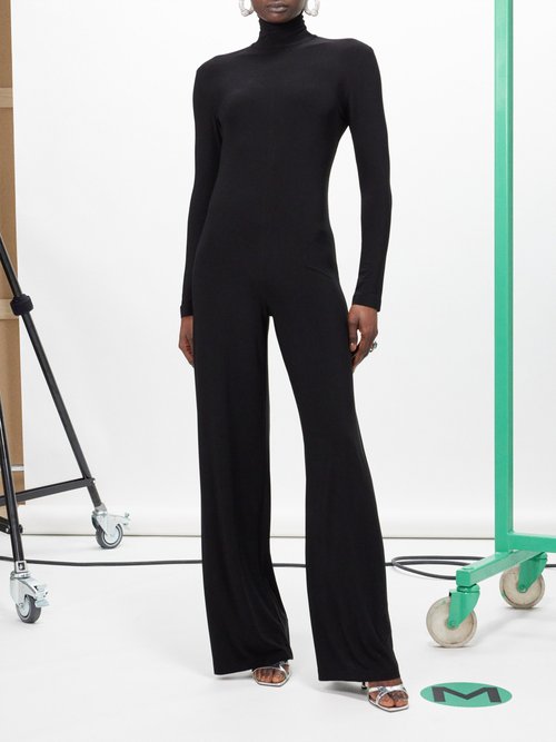 Norma Kamali - High-neck Jersey Wide-leg Jumpsuit Black