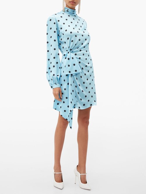 Raquel Diniz Barbara Draped Polka-dot Silk Dress Blue Multi - 60% Off Sale