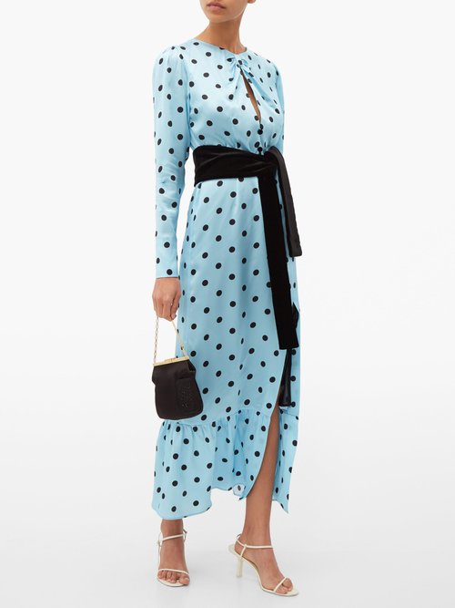 Raquel Diniz Teresa Polka-dot Silk-satin Dress Blue Multi - 70% Off Sale