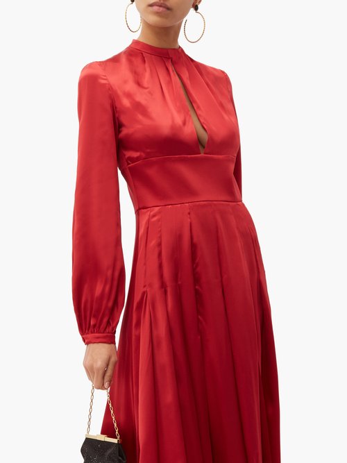 Raquel Diniz Alma Pleated Silk-satin Dress Red - 70% Off Sale
