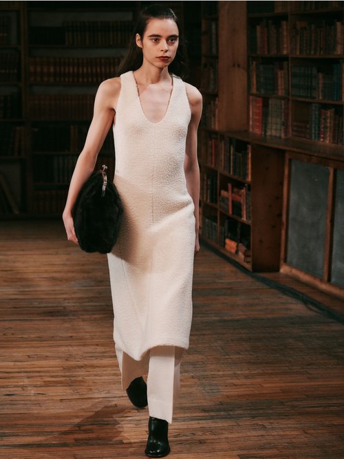 Marina Moscone Scoop-neck Wool-blend Cloqué Midi Dress Ivory - 70% Off Sale