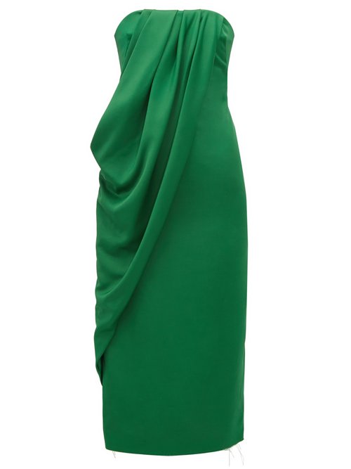 Marina Moscone – Strapless Draped Crepe Dress Green