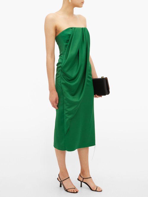 Marina Moscone Strapless Draped Crepe Dress Green - 70% Off Sale