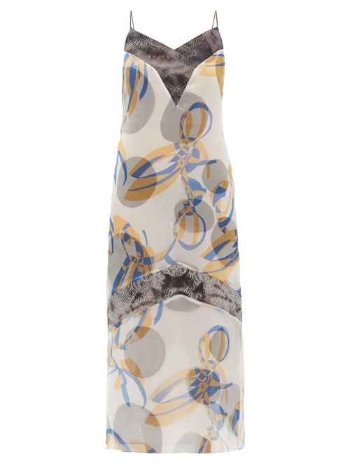 Marina Moscone – Geometric-print Silk-blend Organza Midi Dress Blue Multi