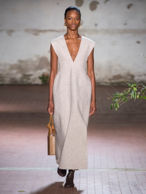 Jil Sander Side-slit Wool-blend Felt Dress Light Grey - 70% Off Sale