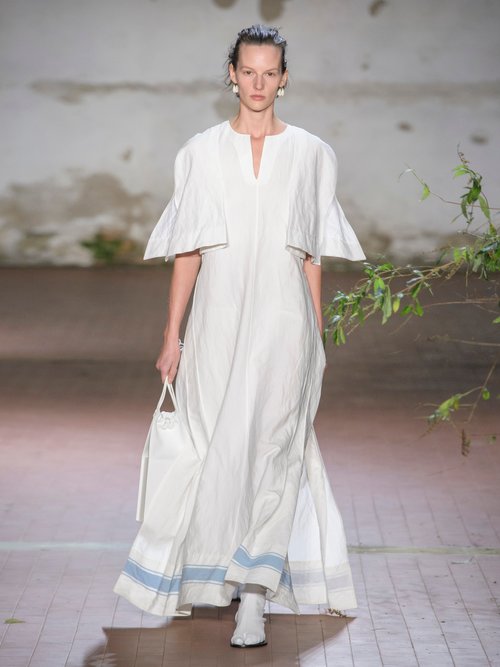 Jil Sander Slit-sleeve Cotton-blend Dress White Multi - 70% Off Sale