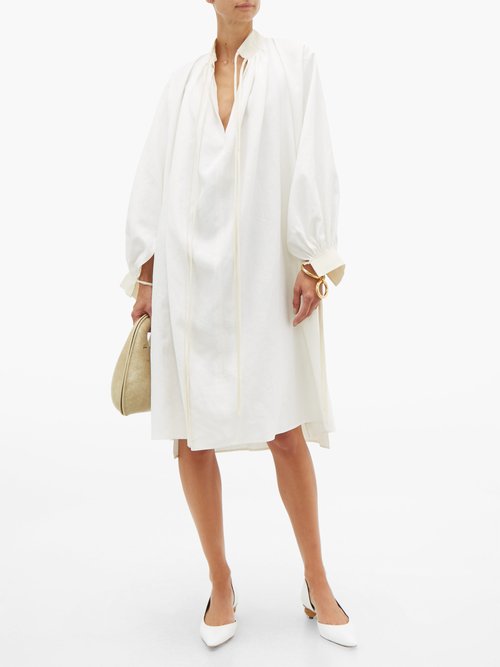 Jil Sander Drawstring-collar Linen Dress Ivory - 70% Off Sale