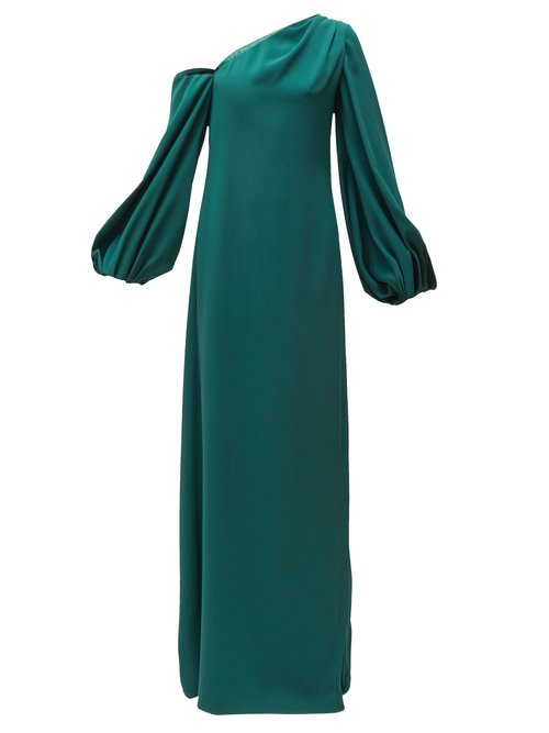Buy Carolina Herrera - Knotted-back Asymmetric Silk Crepe Gown Dark Green online - shop best Carolina Herrera clothing sales