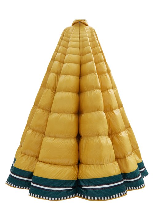 1 Moncler Pierpaolo Piccioli - Erminia Hooded Striped Down-filled Gown Yellow Multi