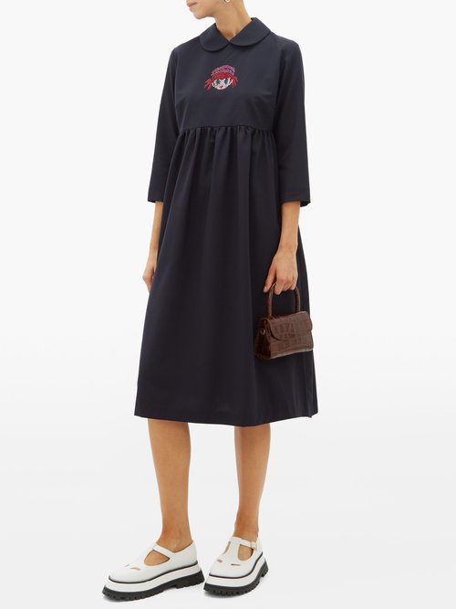 Comme Des Garçons Girl Crystal Cartoon-embellished Wool Midi Dress Navy - 70% Off Sale