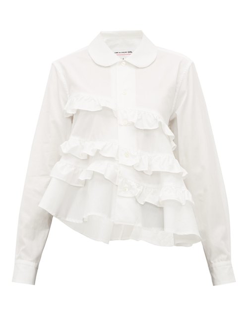 Comme Des Garcons Girl Ruffle Trim Cotton Poplin Shirt In White | ModeSens