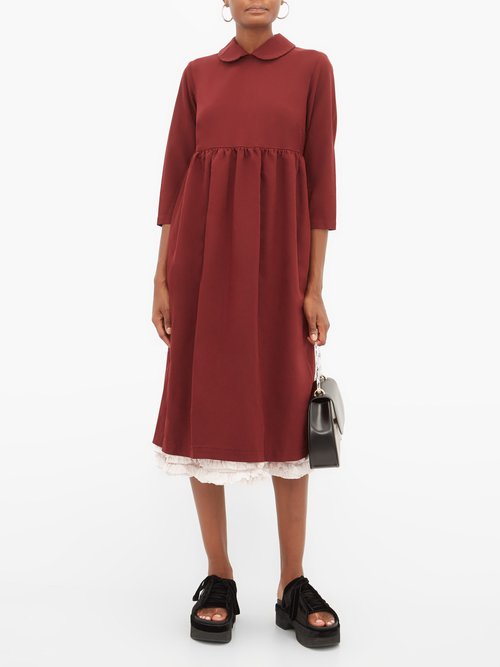 Comme Des Garçons Girl Ruffle-layer Twill Midi Smock Dress Burgundy - 70% Off Sale
