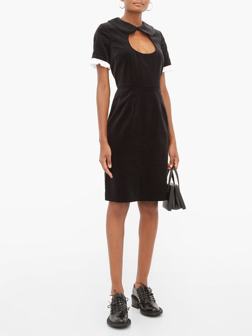 Comme Des Garçons Girl Ruffle-trim Cotton-velvet Dress Black - 70% Off Sale