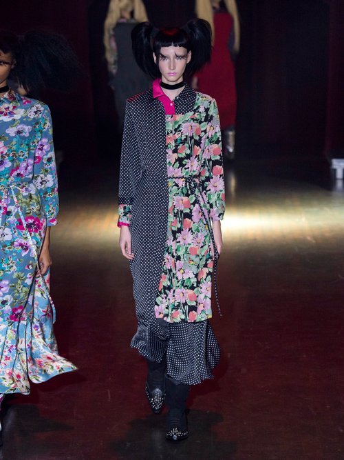 Junya Watanabe Ester Polka-dot And Floral-print Patchwork Dress Black Multi - 70% Off Sale