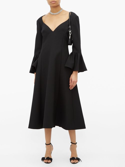 Marc Jacobs Runway Bell-cuff Wool-crepe Midi Dress Black - 70% Off Sale