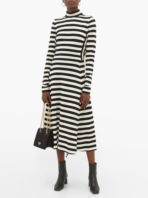 Marc Jacobs Runway Striped Wool-blend Knit Midi Dress Black White - 70% Off Sale
