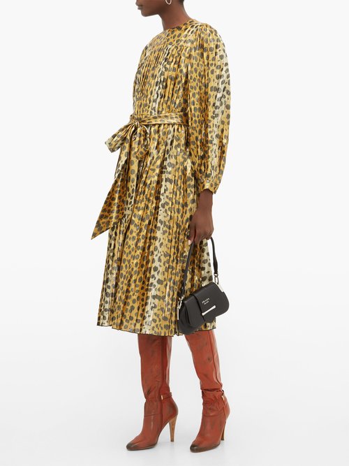 Marc Jacobs Runway Pleated Leopard-print Silk-blend Lamé Midi Dress Leopard - 70% Off Sale