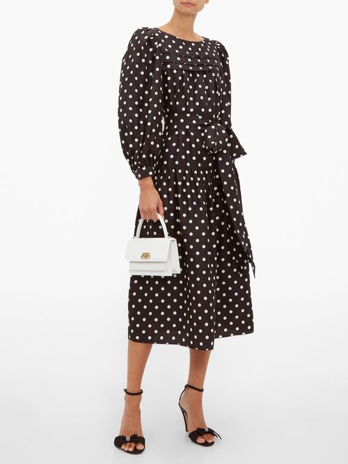 Marc Jacobs Runway Belted Polka-dot Silk-satin Midi Dress Black - 70% Off Sale