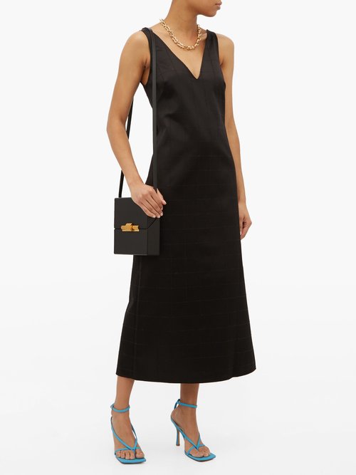 Gabriela Hearst Windowpane-check Cotton-blend Sateen Dress Black - 70% Off Sale