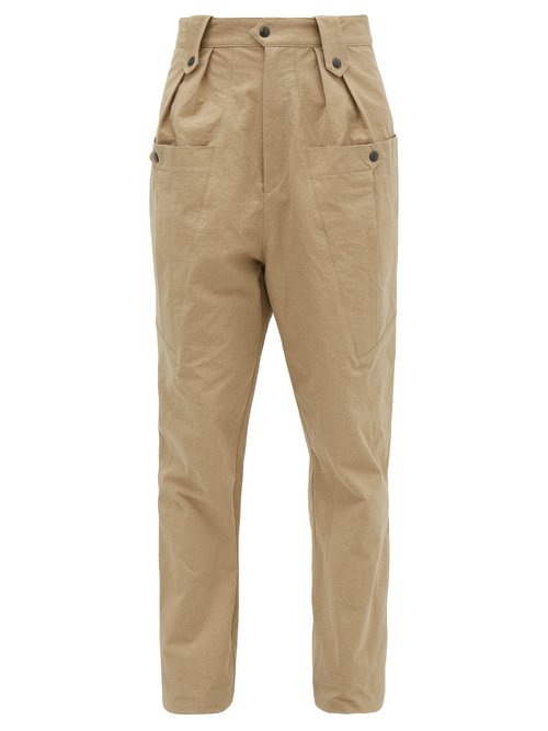 Isabel Marant Yerris High Rise Cotton Poplin Trousers In Brown | ModeSens